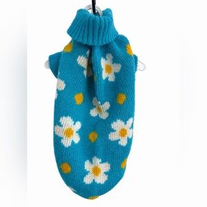 Adorable Small Pet Sweater Blue Floral Cat Turtleneck Cozy Knit